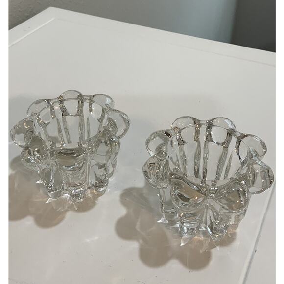 Vtg Clear Heavy Crystal Candleholder Candlestick Holder Taper Flower Shape NOS - Picture 5 of 14